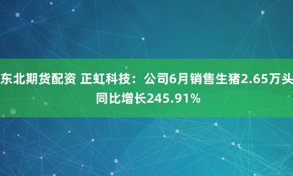 东北期货配资 正虹科技：公司6月销售生猪2.65万头 同比增长245.91%