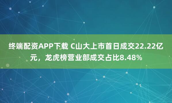 终端配资APP下载 C山大上市首日成交22.22亿元，龙虎榜营业部成交占比8.48%